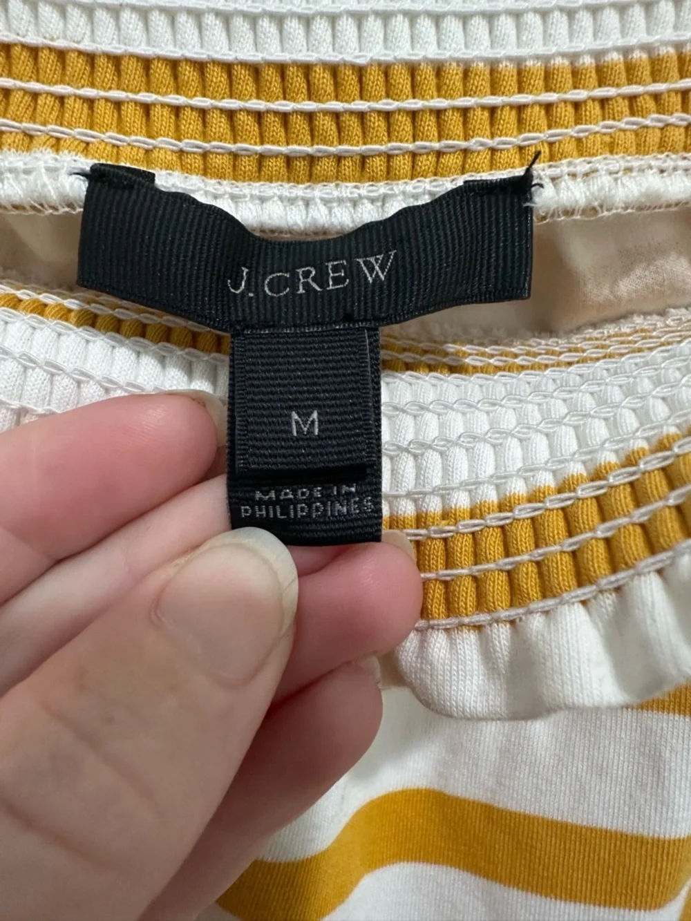 J. Crew White and Mustard Striped Off-Shoulder Top SZ M